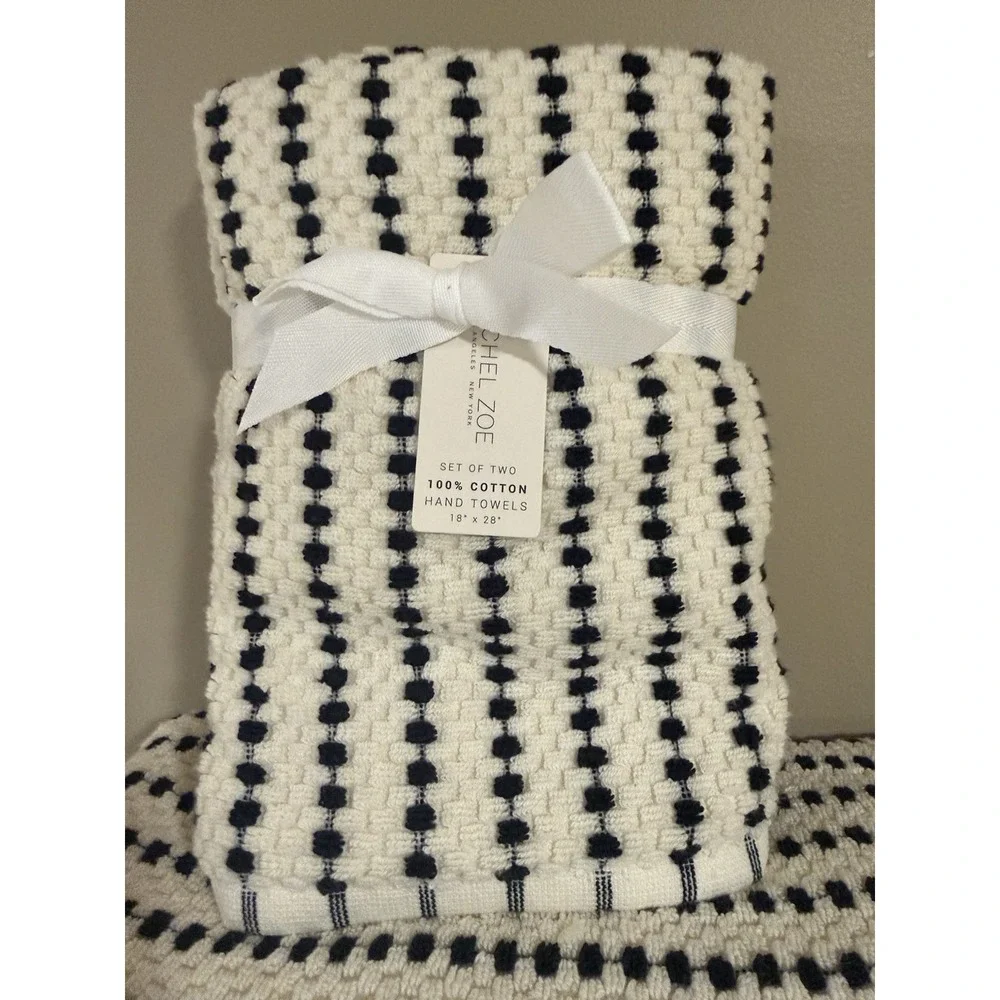 NEW Rachel Zoe Black & Off White COTTON 2 BATH  2 HAND TOWELS New
